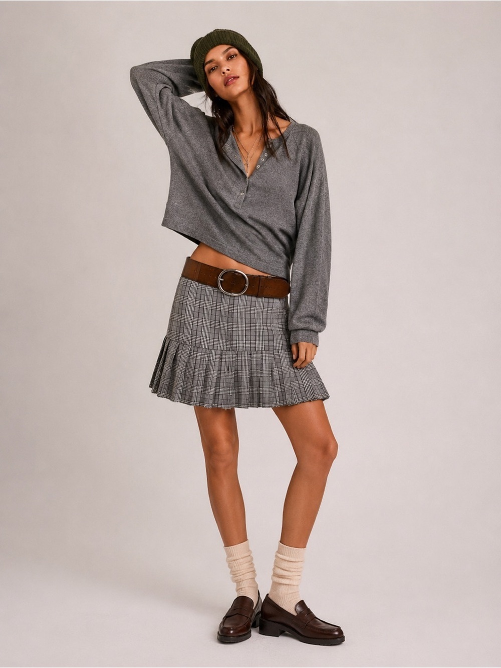 Have Black & White Plaid Pleated Mini Skirt 90s Style M